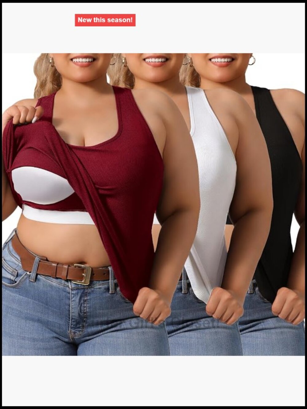 Plus Size Racerback Tank Tops Built in Bra 3-Pack Women's Sleeveless